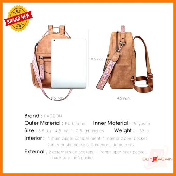 Mini Backpack Purse, Waterproof Leather, 10 Pockets, Shoulder Bag main image 4